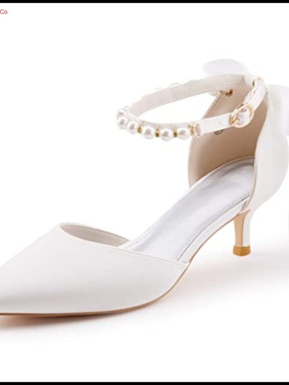 Women's Pearl Ankle Strap Kitten Heel D'Orsay Satin Pumps Pointed Toe Wedding